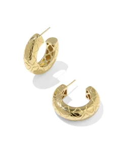 Bold Etched 18k Yellow Gold Vermeil Hoop Earrings