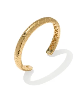 Bold Etched 18k Yellow Gold Vermeil Cuff Bracelet