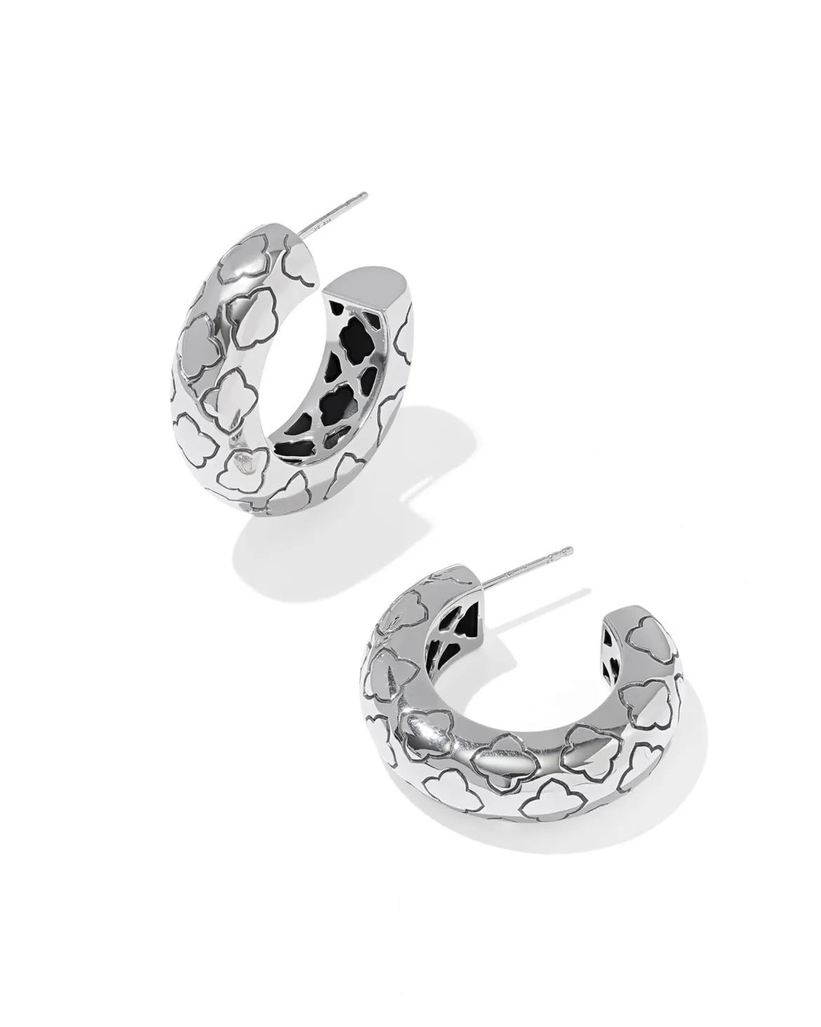 Bold Etched Oxidized Sterling Silver Hoop Earrings