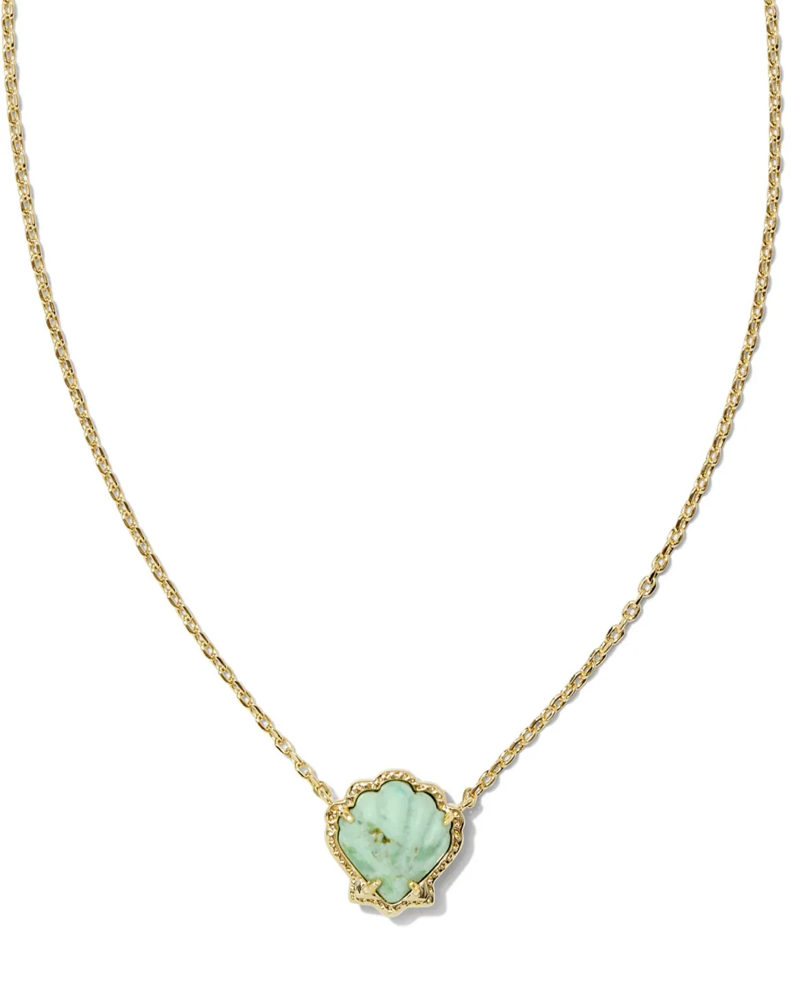 Brynne Gold Shell Short Pendant Necklace in Sea Green Chrysocolla
