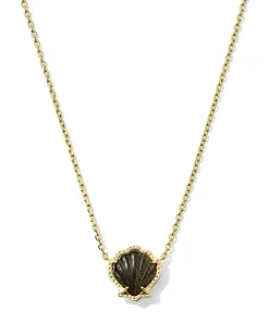 Brynne Gold Shell Short Pendant Necklace in Golden Obsidian