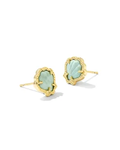 Brynne Gold Shell Stud Earrings in Sea Green Chrysocolla