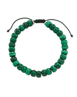 Cade Oxidized Sterling Silver Beaded Bracelet in Green Malachite