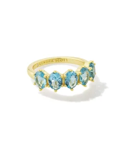 Cailin Gold Crystal Band Ring in Aqua Crystal