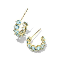 Cailin Gold Huggie Earrings in Aqua Crystal