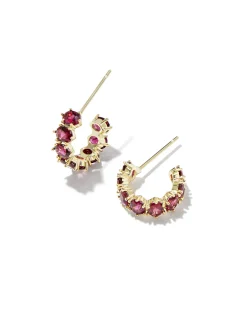 Cailin Gold Huggie Earrings in Burgundy Crystal