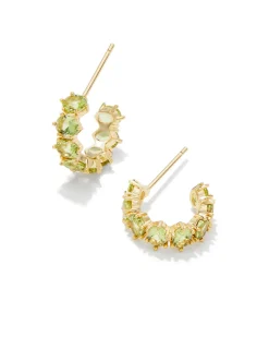 Cailin Gold Huggie Earrings in Light Green Crystal