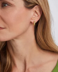 Cailin Gold Huggie Earrings in Light Green Crystal