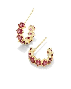 Cailin Gold Huggie Earrings in Red Crystal