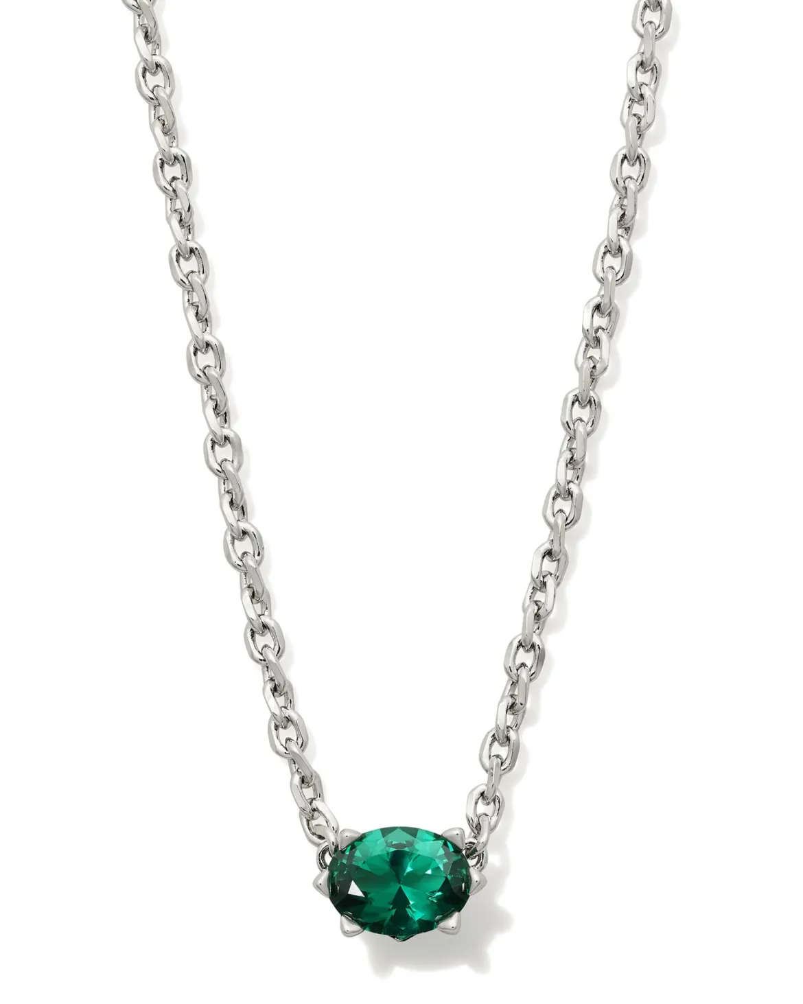 Cailin Silver Pendant Necklace in Green Crystal