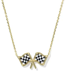 Checkered Flag Gold Short Pendant Necklace