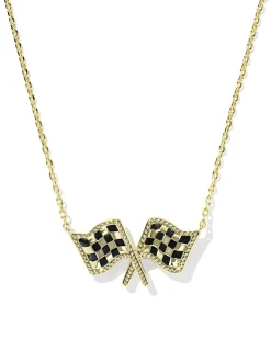 Checkered Flag Gold Short Pendant Necklace