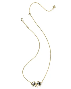 Checkered Flag Gold Short Pendant Necklace