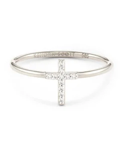Cross 14k White Gold Band Ring in White Diamond