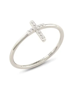 Cross 14k White Gold Band Ring in White Diamond