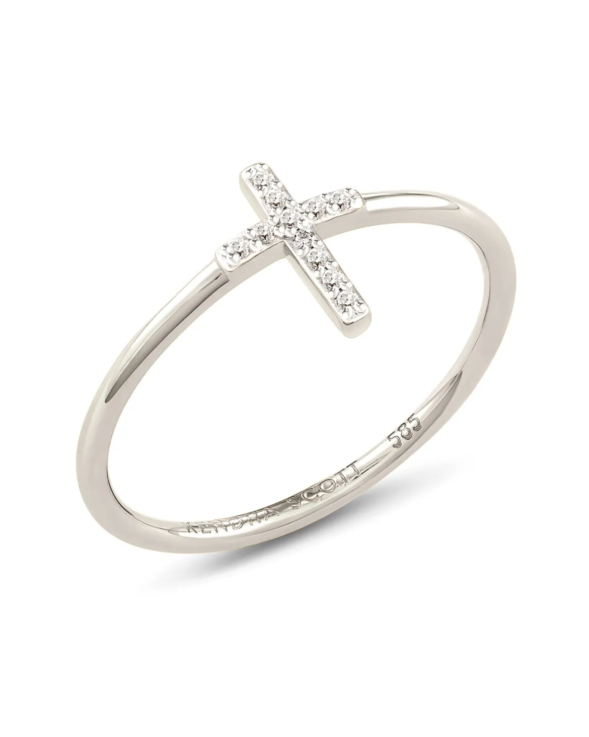 Cross 14k White Gold Band Ring in White Diamond