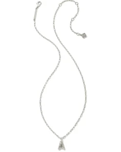 Crystal Letter A Silver Short Pendant Necklace in White Crystal