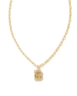 Crystal Letter B Gold Short Pendant Necklace in White Crystal