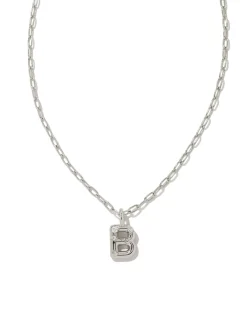 Crystal Letter B Silver Short Pendant Necklace in White Crystal