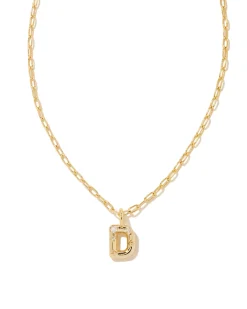 Crystal Letter D Gold Short Pendant Necklace in White Crystal