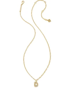 Crystal Letter D Gold Short Pendant Necklace in White Crystal