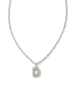 Crystal Letter D Silver Short Pendant Necklace in White Crystal