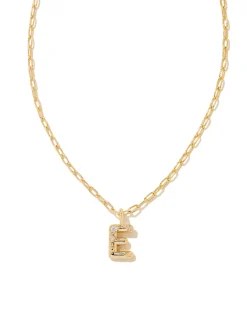 Crystal Letter E Gold Short Pendant Necklace in White Crystal