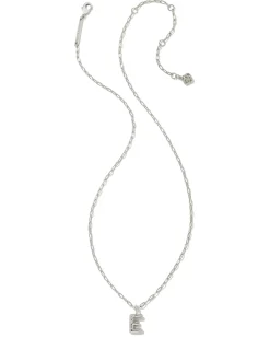 Crystal Letter E Silver Short Pendant Necklace in White Crystal
