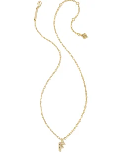 Crystal Letter F Gold Short Pendant Necklace in White Crystal