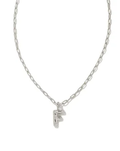 Crystal Letter F Silver Short Pendant Necklace in White Crystal