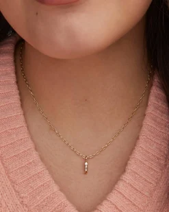 Crystal Letter I Gold Short Pendant Necklace in White Crystal