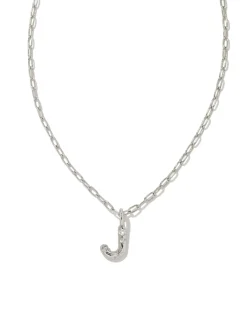 Crystal Letter J Silver Short Pendant Necklace in White Crystal