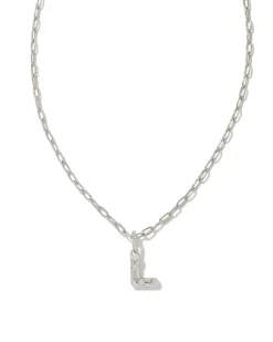 Crystal Letter L Silver Short Pendant Necklace in White Crystal