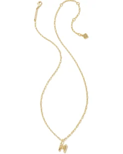 Crystal Letter M Gold Short Pendant Necklace in White Crystal