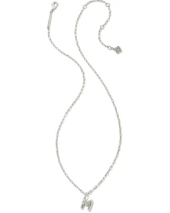 Crystal Letter M Silver Short Pendant Necklace in White Crystal