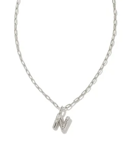 Crystal Letter N Silver Short Pendant Necklace in White Crystal