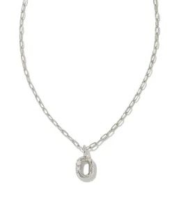 Crystal Letter O Silver Short Pendant Necklace in White Crystal