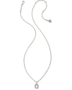 Crystal Letter O Silver Short Pendant Necklace in White Crystal