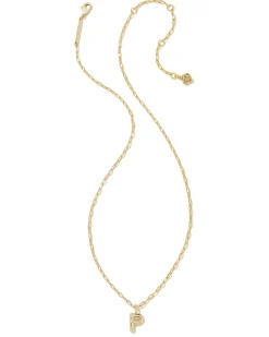 Crystal Letter P Gold Short Pendant Necklace in White Crystal