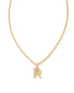 Crystal Letter R Gold Short Pendant Necklace in White Crystal