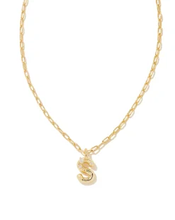 Crystal Letter S Gold Short Pendant Necklace in White Crystal