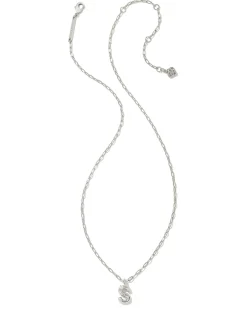 Crystal Letter S Silver Short Pendant Necklace in White Crystal