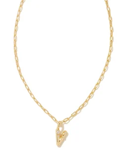 Crystal Letter V Gold Short Pendant Necklace in White Crystal