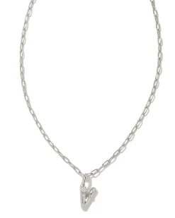 Crystal Letter V Silver Short Pendant Necklace in White Crystal