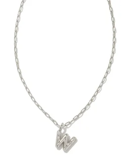 Crystal Letter W Silver Short Pendant Necklace in White Crystal