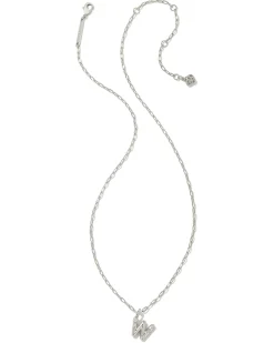 Crystal Letter W Silver Short Pendant Necklace in White Crystal
