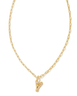 Crystal Letter Y Gold Short Pendant Necklace in White Crystal