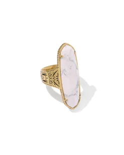 Danielle Elongrated Etch Frame Vintage Gold Ring