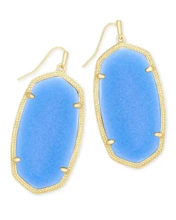 Danielle Gold Statement Earrings in Blue Glow in the Dark Glass