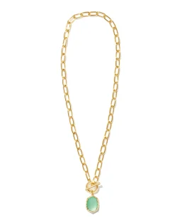 Daphne Convertible Gold Link and Chain Necklace in Light Green Mother-of-Pearl